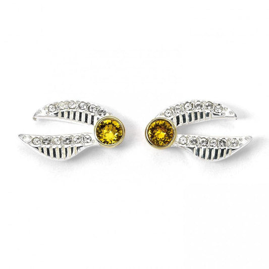 Harry Potter Sterling Silver Golden Snitch Crystal Stud Earrings, alternate view
