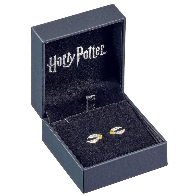 Harry Potter Sterling Silver Golden Snitch Crystal Stud Earrings, side angle