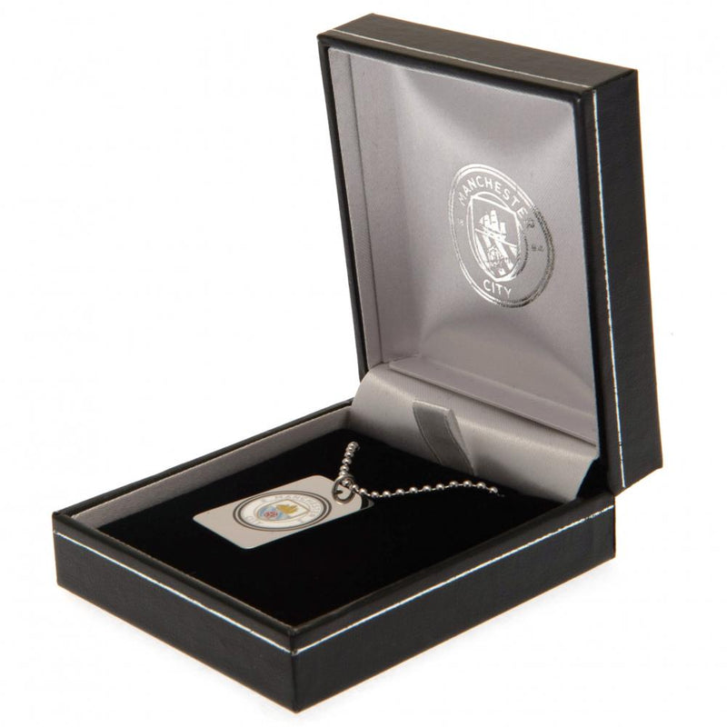 Manchester City FC Enamel Crest Dog Tag & Chain, side angle