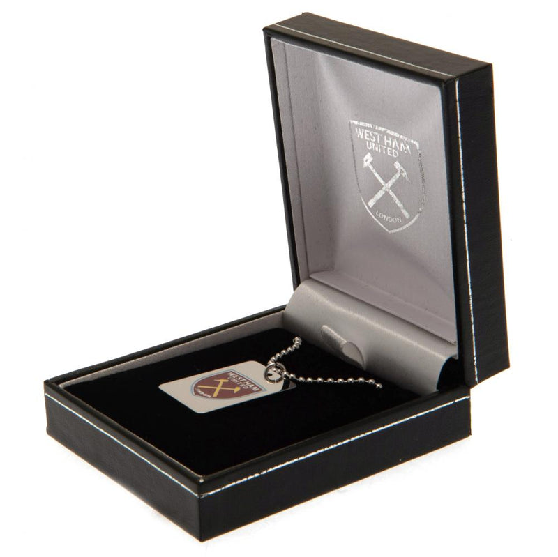 West Ham United FC Enamel Crest Dog Tag & Chain, side angle