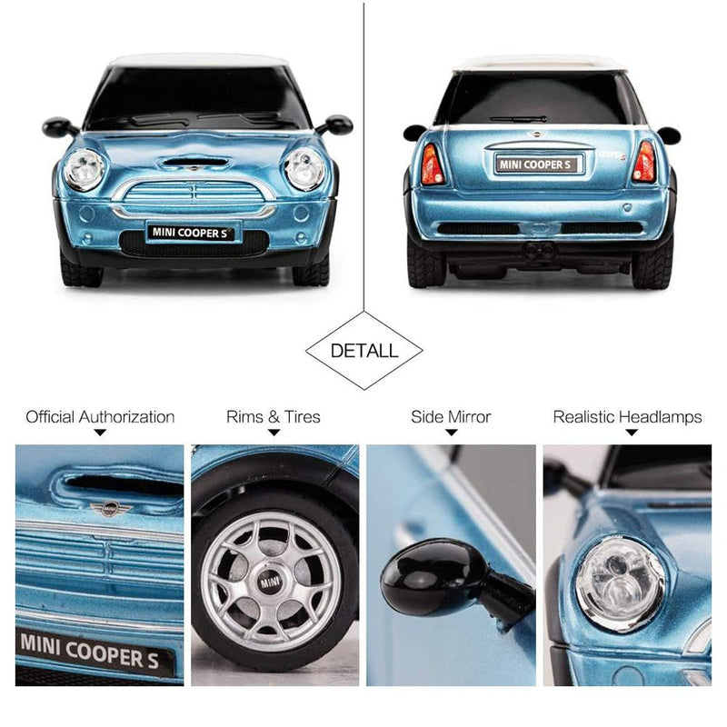 Mini Cooper S Radio Controlled Car 1:24 Scale Blue, side angle