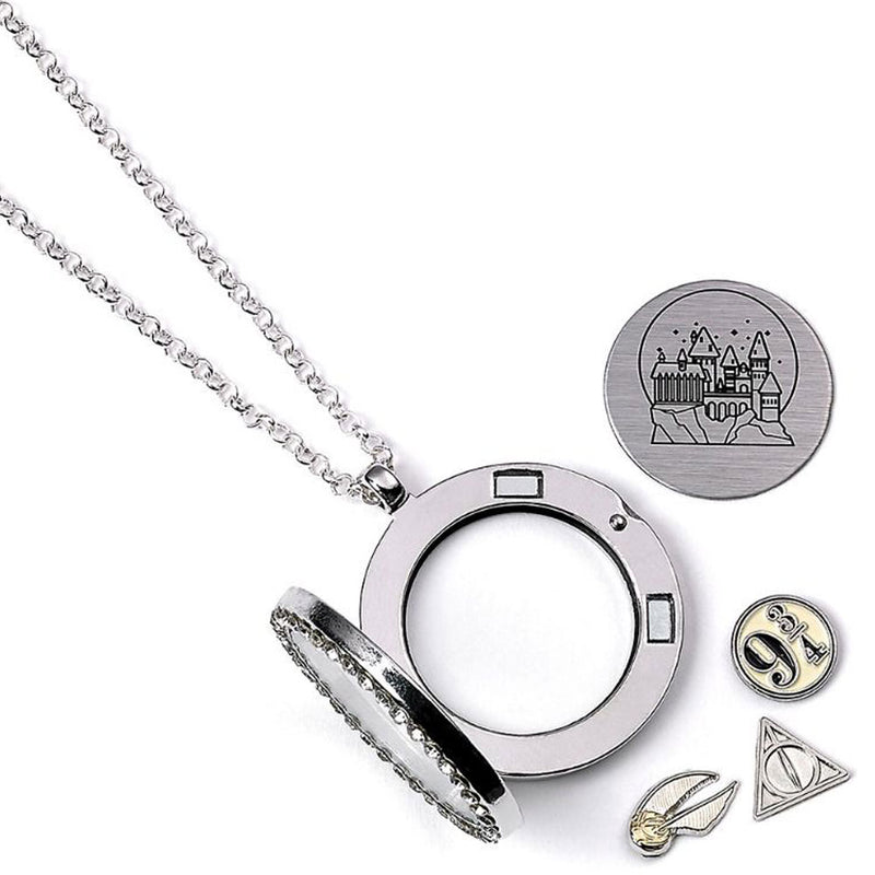 Harry Potter Silver Plated Charm Locket Necklace, side angle