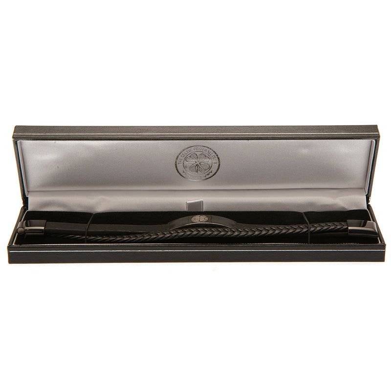 Celtic FC Black IP Leather Bracelet, side angle