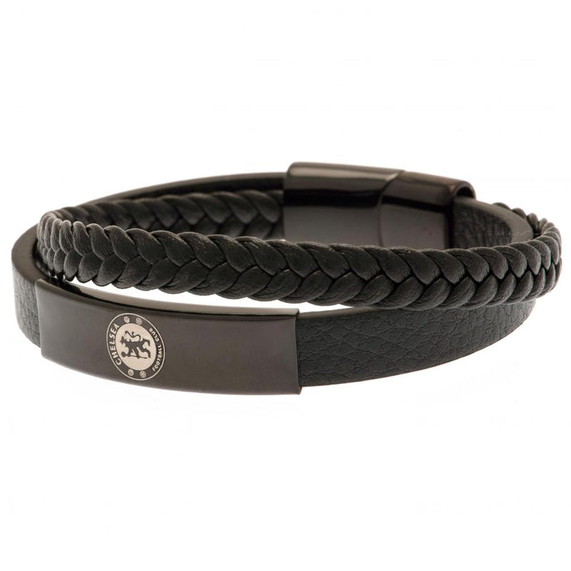 Chelsea FC Black IP Leather Bracelet, alternate view