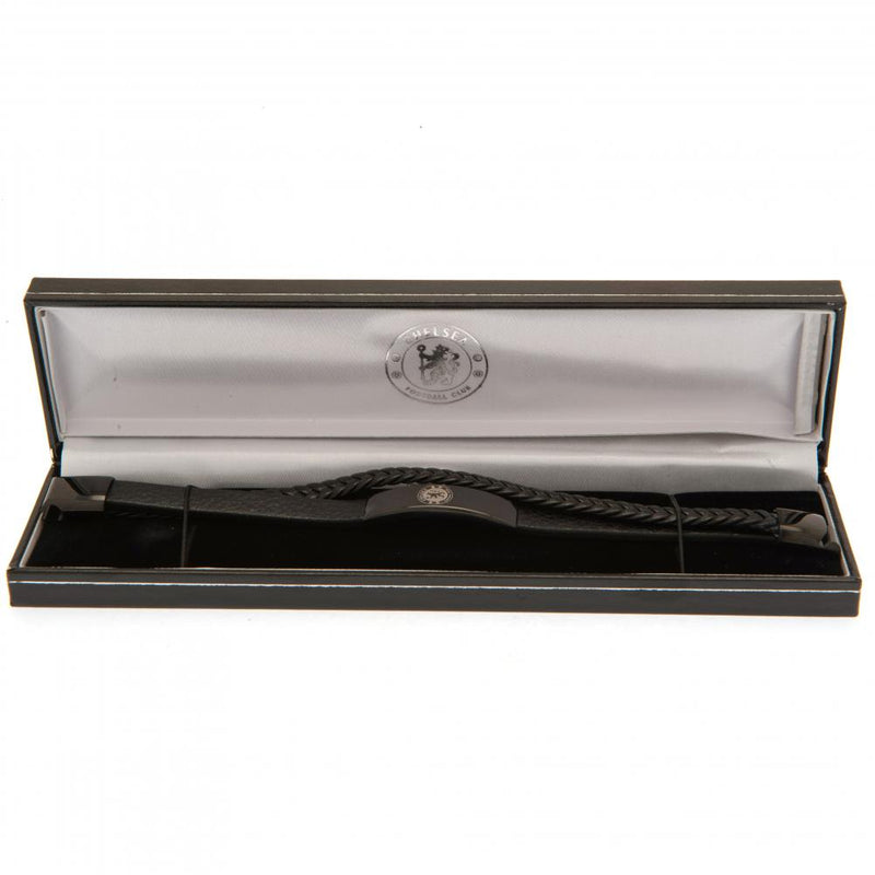 Chelsea FC Black IP Leather Bracelet, side angle