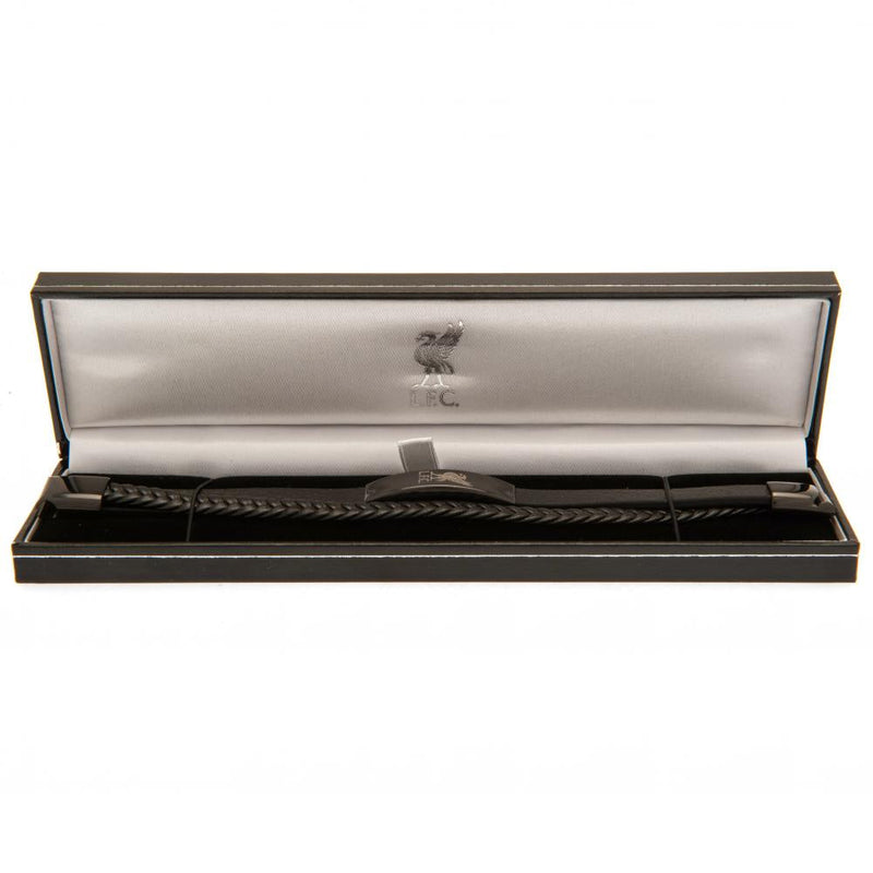 Liverpool FC Black IP Leather Bracelet, side angle