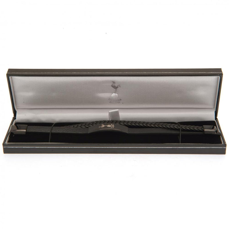 Tottenham Hotspur FC Black IP Leather Bracelet, side angle