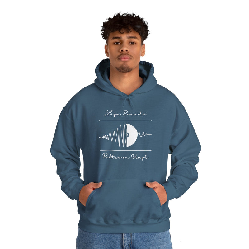 'Life Sounds Better on Vinyl' Men's Hoodie, packaging shot
