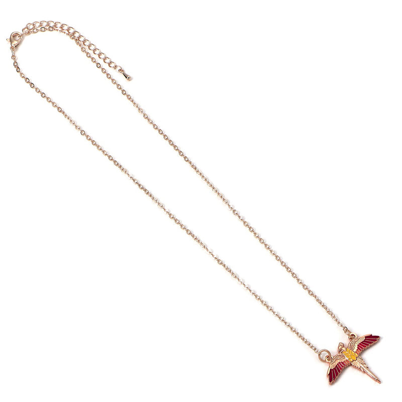 Harry Potter Rose Gold Plated Fawkes Necklace, side angle
