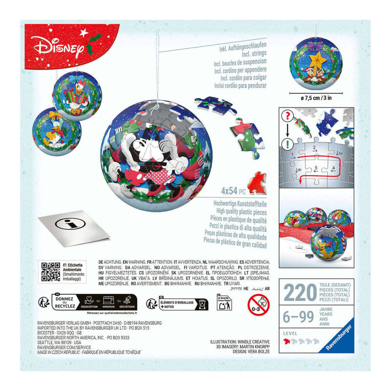 Disney Christmas Baubles 3D Puzzle, 4x54pc