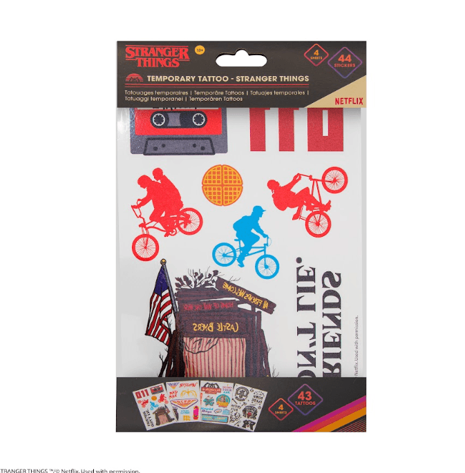 Set of 43 Stranger Things Temporary Tattoos, packaging shot
