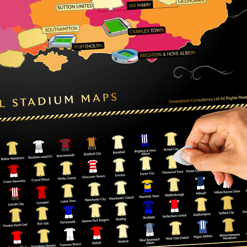 England Football Stadium Scratch-Off Map 25/26, rear view
