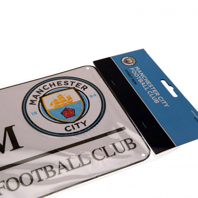 Manchester City FC White Street Sign, side angle