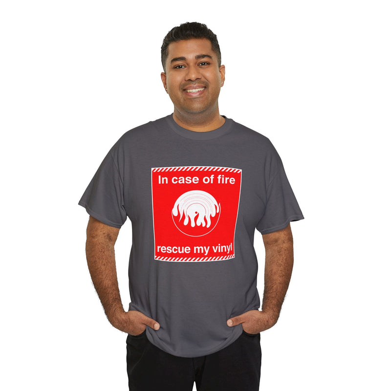 'In Case of Fire, Save My Vinyl' T-Shirt, showing reverse