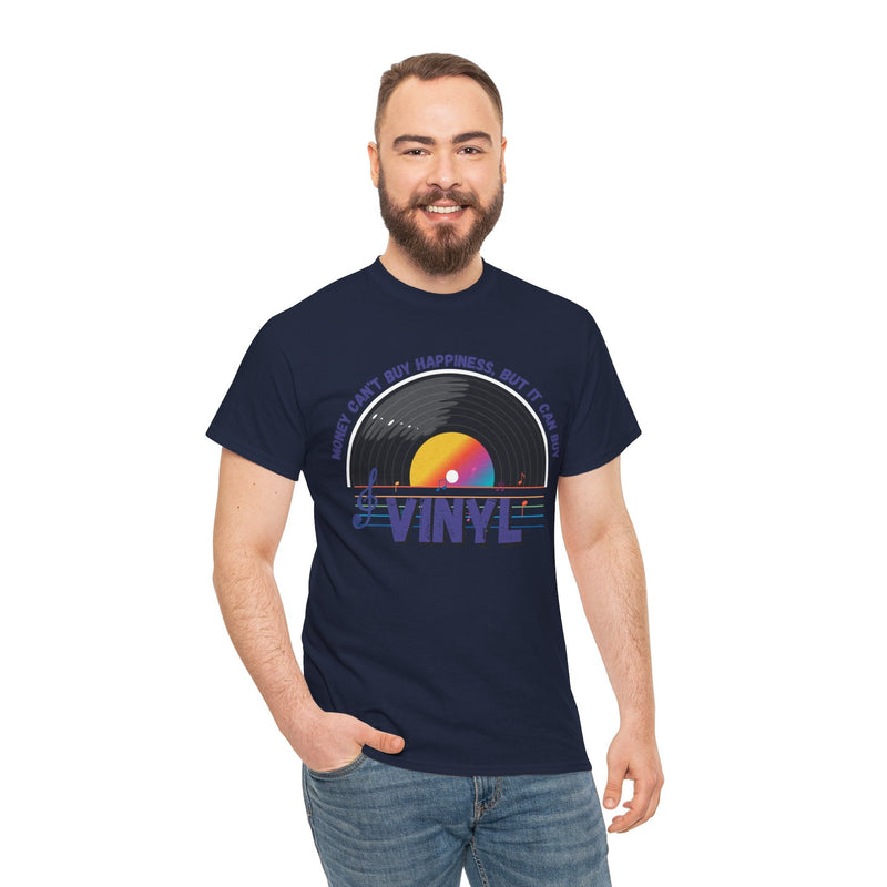 'Money Can't Buy Happiness, But It Can Buy Vinyl' Men's T-Shirt, showing reverse