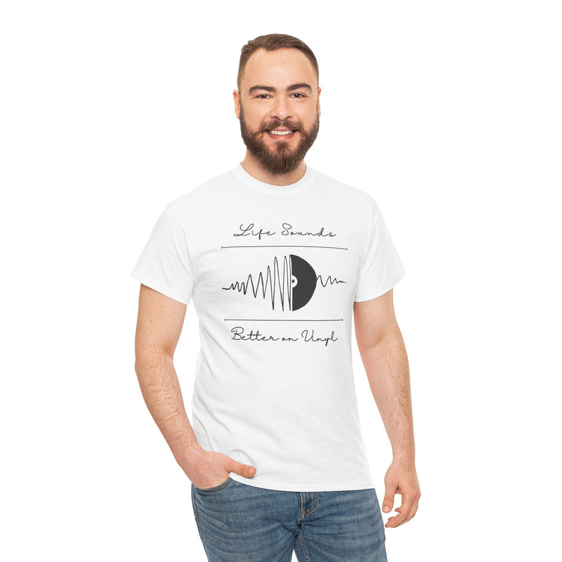 'Life Sounds Better on Vinyl' Men's T-Shirt, showing reverse