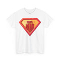 'Vinyl Man' Men's Superhero T-Shirt, size reference
