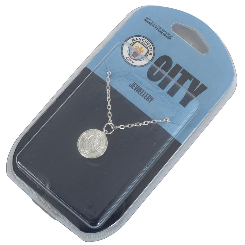 Manchester City FC Silver Plated Pendant & Chain, side angle