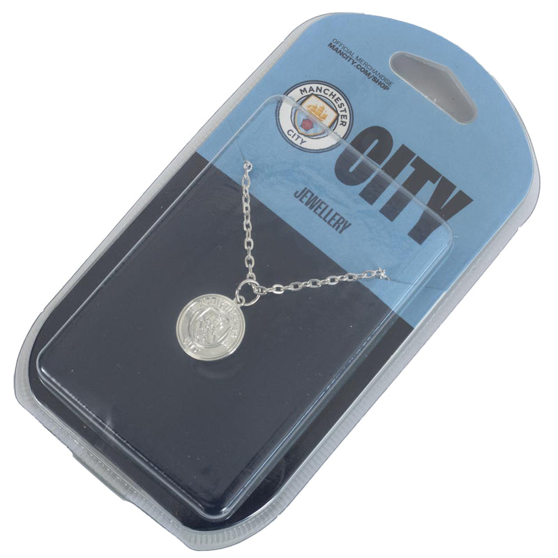 Manchester City FC Silver Plated Pendant & Chain, side angle