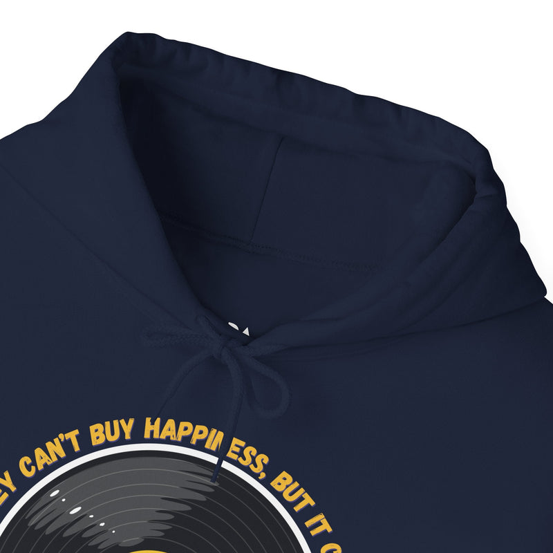 'Money Can't Buy Happiness, But It Can Buy Vinyl' Men's Hoodie, showing reverse