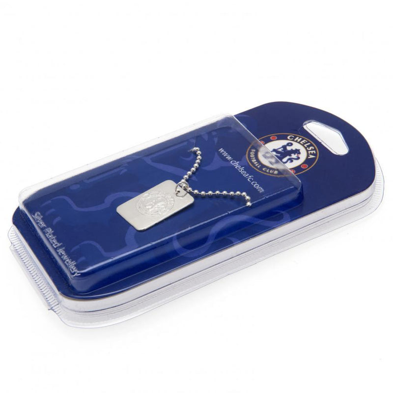 Chelsea FC Silver Plated Dog Tag & Chain, side angle