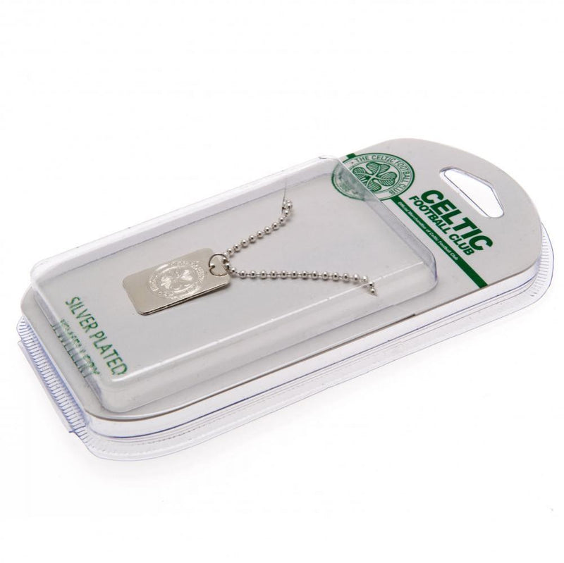 Celtic FC Silver Plated Dog Tag & Chain, side angle