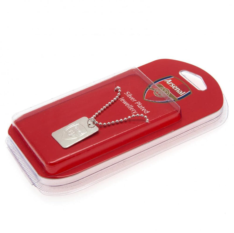 Arsenal FC Silver Plated Dog Tag & Chain, side angle