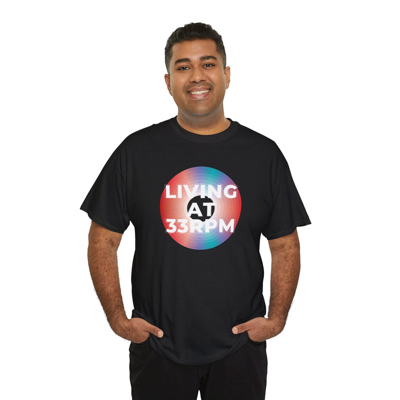 'Living at 33rpm' Men's Vinyl T-Shirt, packaging shot