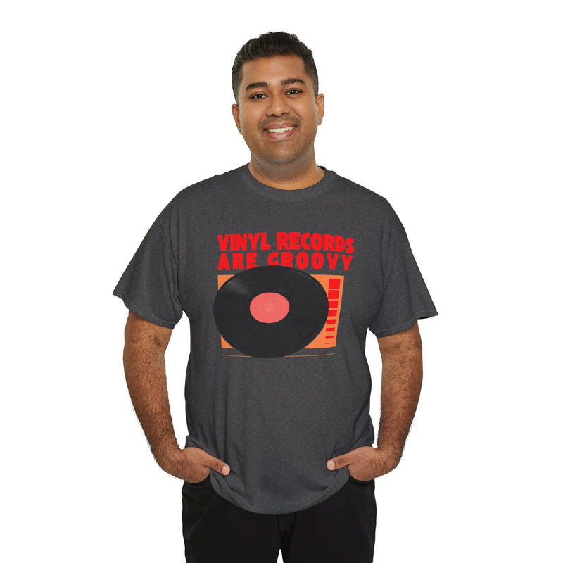'Vinyl Records Are Groovy' Bold T-Shirt, rear view