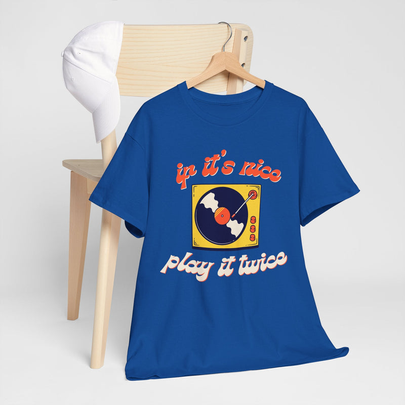'If It’s Nice, Play It Twice' Vinyl T-Shirt, size reference