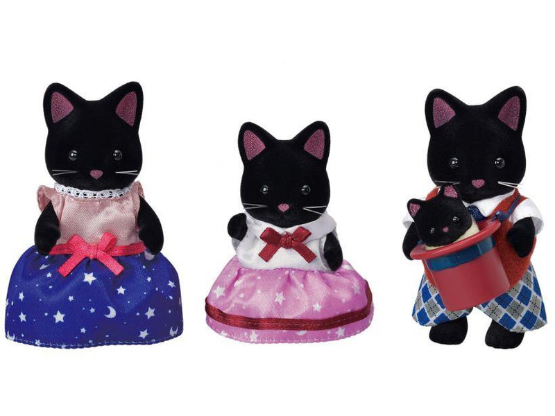 Sylvanian Families Midnight Cat Family Toy Playset for Ages 3 and Up, close-up detail