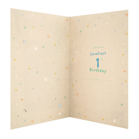 1st Birthday Card for Grandson - Cute Disney Winnie the Pooh Design with Keepsake Booklet