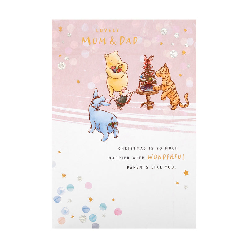 Christmas Card for Mum and Dad - Disney Winnie the Pooh Cute Tree Decorating Design
