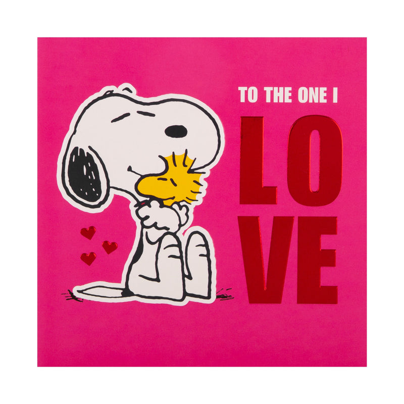 Valentine's Day Card for the One I Love - Cute PEANUTS™ Hug Design with Red Foil