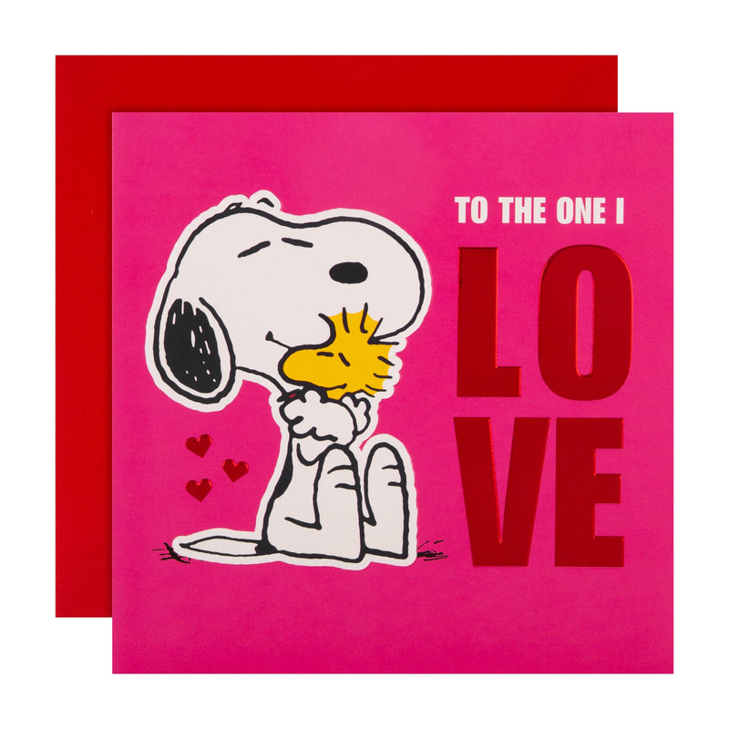 Valentine's Day Card for the One I Love - Cute PEANUTS™ Hug Design with Red Foil