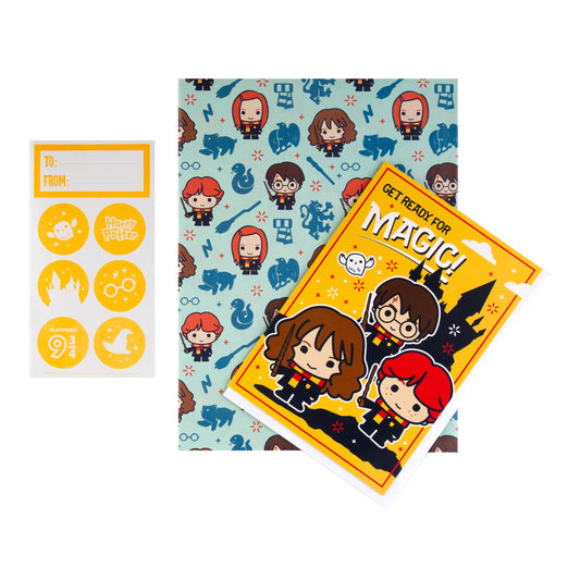 Harry Potter™ Birthday Gift Wrap Pack Bundle - 2 Gift Wrap Sheets, 2 Sticker Sets and 2 Cards in 1 Fun Design
