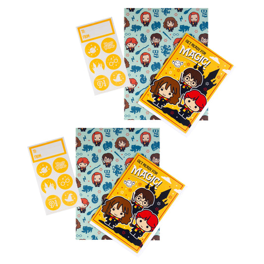 Harry Potter™ Birthday Gift Wrap Pack Bundle - 2 Gift Wrap Sheets, 2 Sticker Sets and 2 Cards in 1 Fun Design