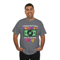 'Money can't buy happiness' Men's Vinyl T-Shirt, close-up detail