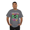 'Money can't buy happiness' Men's Vinyl T-Shirt, close-up detail