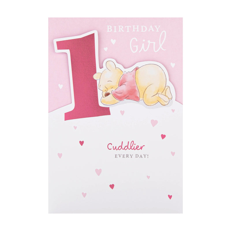 1st Birthday Card for Girl - Disney Winnie the Pooh Design