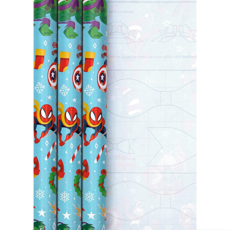 12M Multipack Christmas Wrapping Paper - 3 x 4M Rolls in 1 Blue MARVEL Design