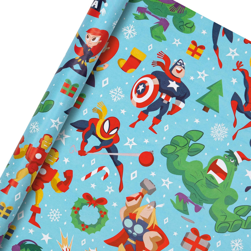12M Multipack Christmas Wrapping Paper - 3 x 4M Rolls in 1 Blue MARVEL Design