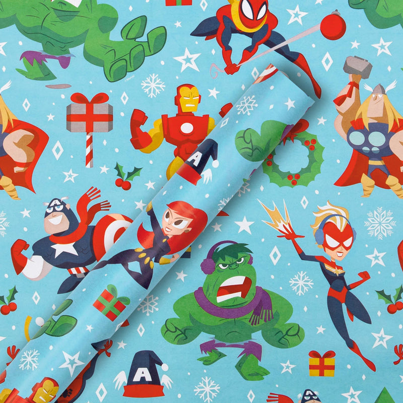 12M Multipack Christmas Wrapping Paper - 3 x 4M Rolls in 1 Blue MARVEL Design