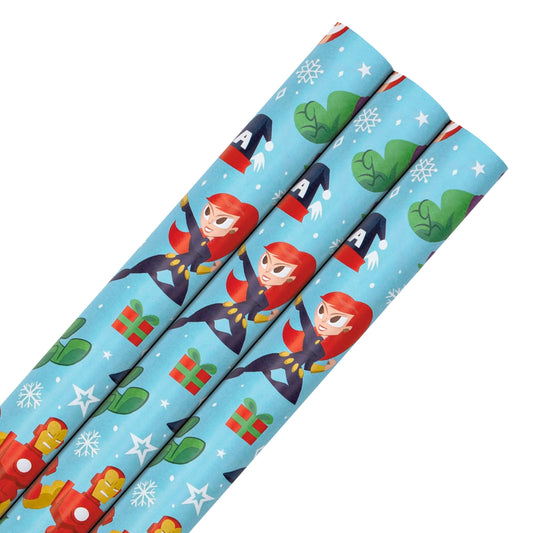 12M Multipack Christmas Wrapping Paper - 3 x 4M Rolls in 1 Blue MARVEL Design