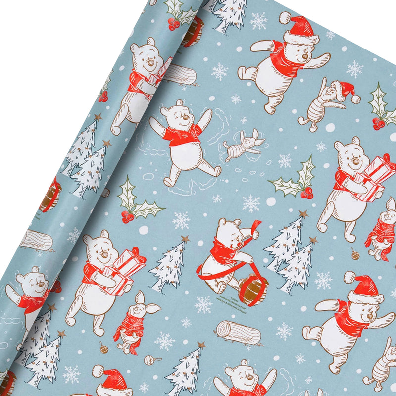12M Multipack Christmas Wrapping Paper - 3 x 4M Rolls in 1 Blue Disney Winnie the Pooh Design