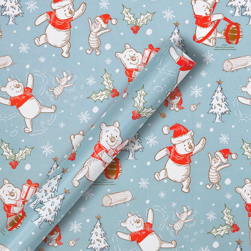 12M Multipack Christmas Wrapping Paper - 3 x 4M Rolls in 1 Blue Disney Winnie the Pooh Design