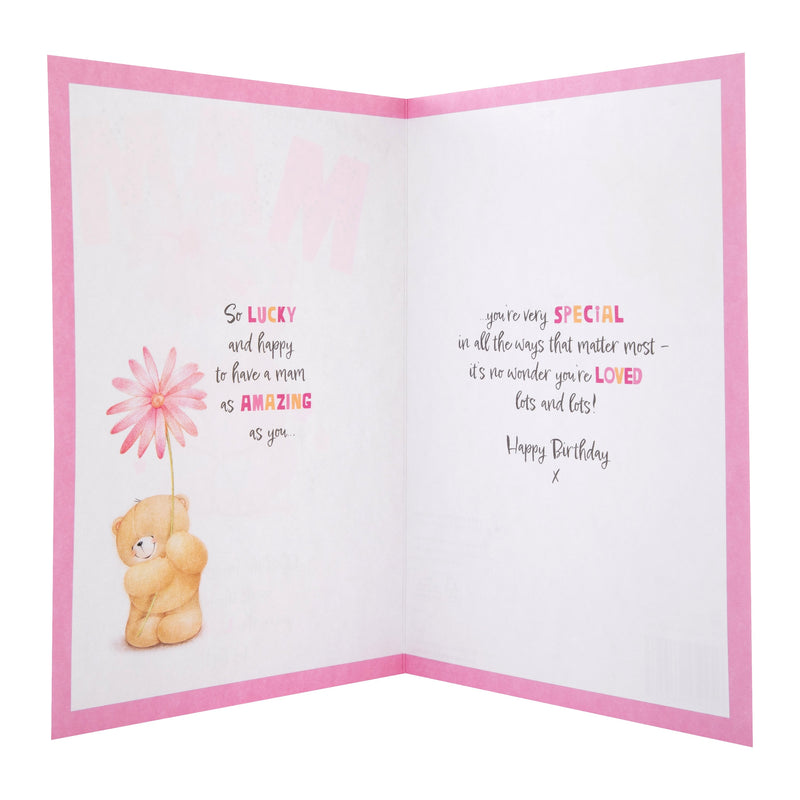 Birthday Card for Mam - Forever Friends Bear Flower Design