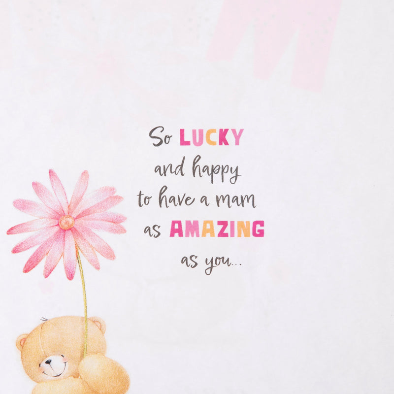 Birthday Card for Mam - Forever Friends Bear Flower Design