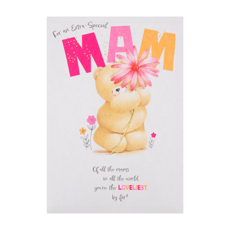 Birthday Card for Mam - Forever Friends Bear Flower Design