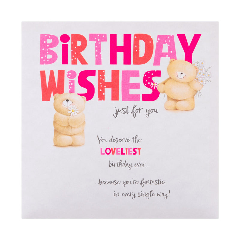 Birthday Card for Her - Pink Forever Friends Bears Daisies Design